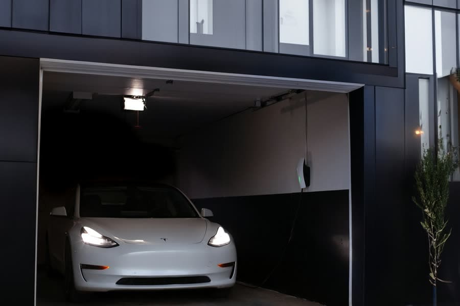 Car parked on a clean garage floor
