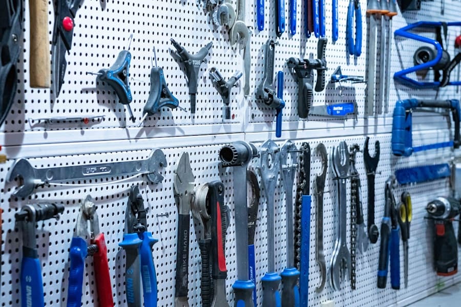 Pegboard wall with hand tools hung in tidy rows